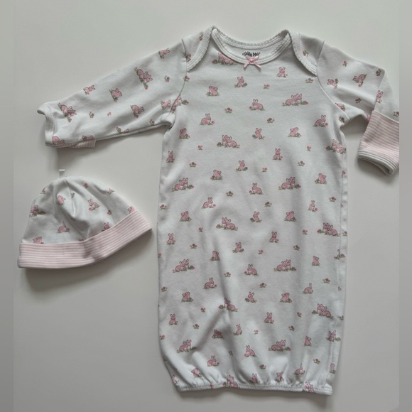 Little Me Other - Little Me Baby Girl White and Pink Bunny Nightgown Set 0-3m
